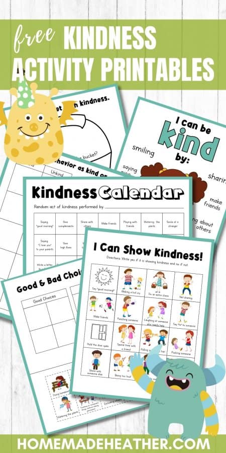 Kindness activity free printables with different ways to show how to be kind and make good choices.