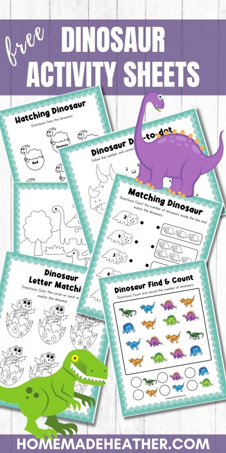 A collection of free dinosaur activity printable worksheets.
