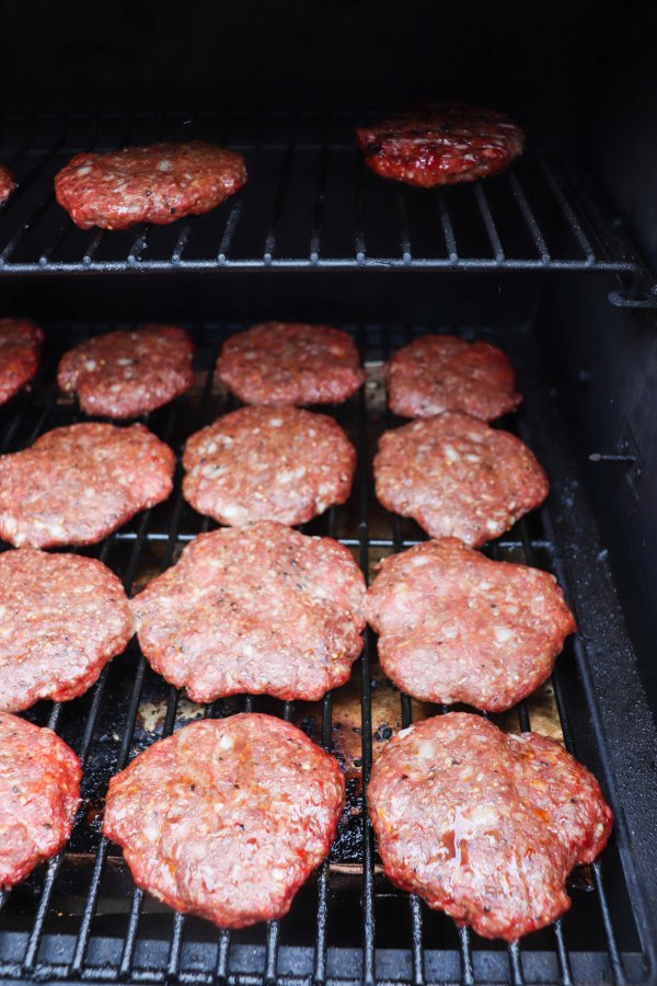Smoked burgers on the Traeger grill.