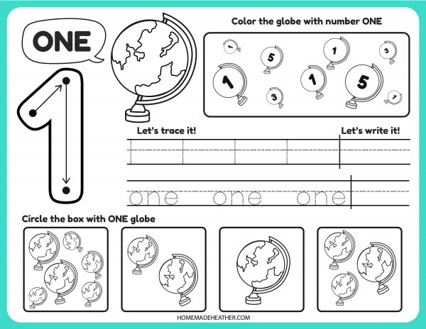 Free Number Tracing Printable One