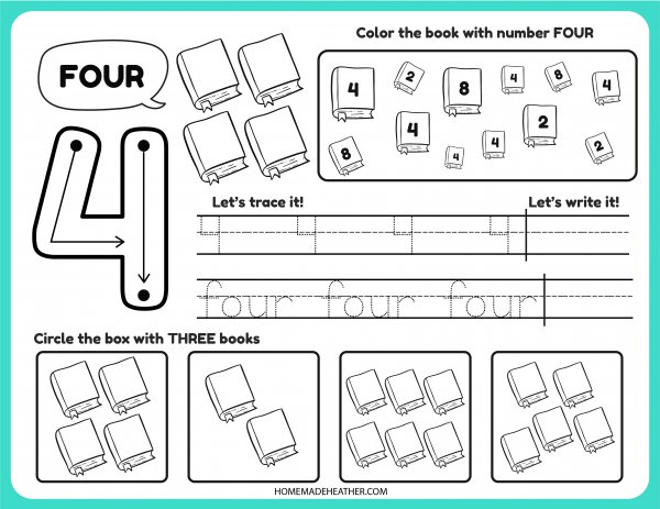 Free Number Tracing Printable Four