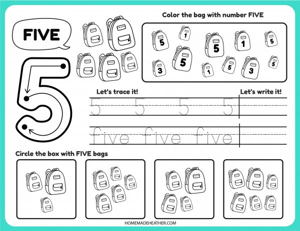 mothers day activity printables Free Number Tracing Printable Five