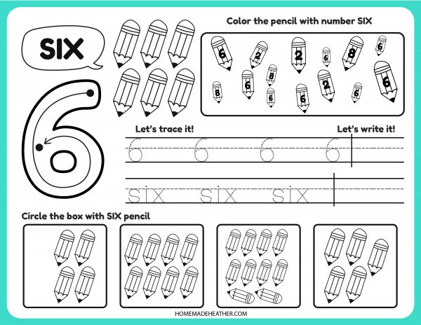 mothers day activity printables Free Number Tracing Printable Six