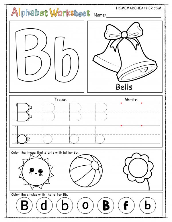 Letter B Printable Worksheet with outline of words that begin with B.