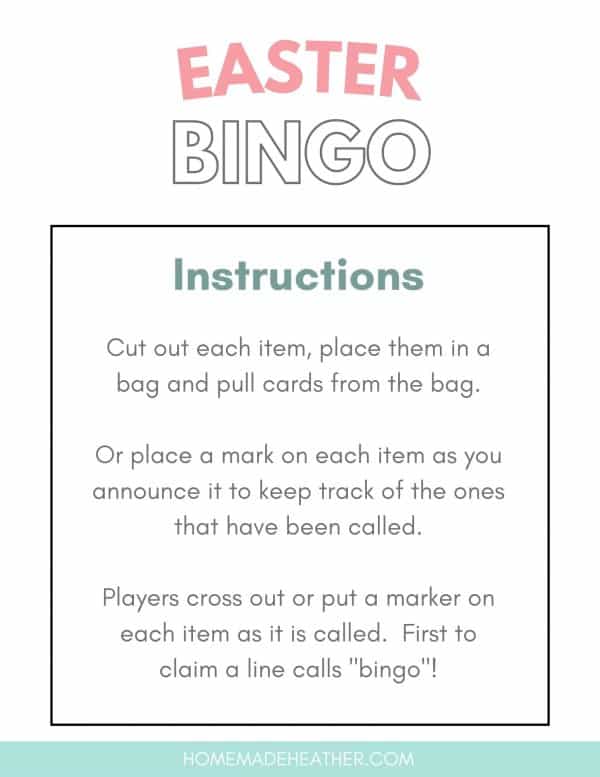 Free Easter Bingo Printable Instructions