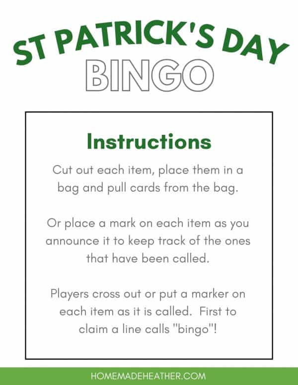 Free St. Patrick's Day Bingo Printable Instructions