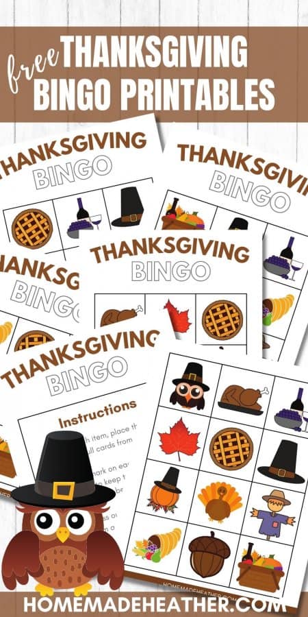 Free Thanksgiving Bingo Printables on a flat lay with text overlay.