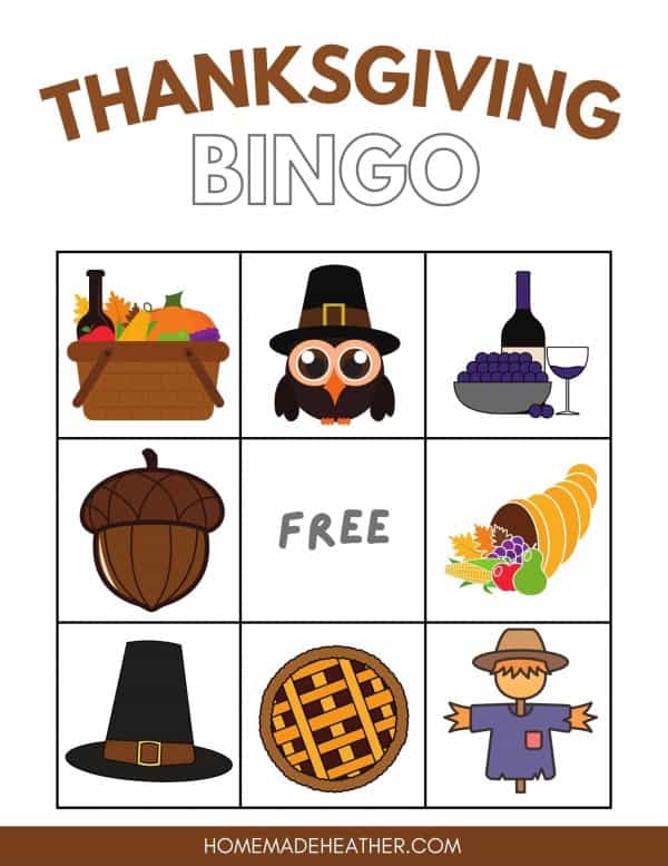 Free Thanksgiving Bingo Printable Card.