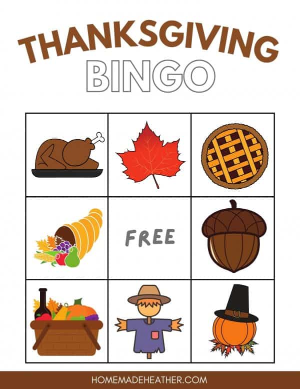 Free Thanksgiving Bingo Printable Card.