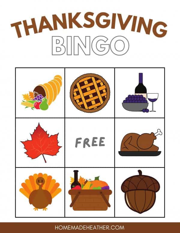 Free Thanksgiving Bingo Printable Card