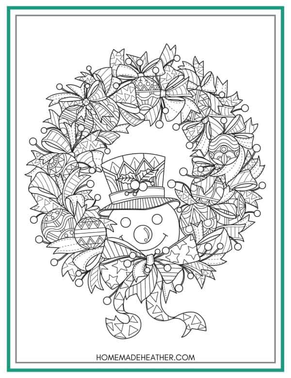 Free Printable Christmas Wreath Coloring Page