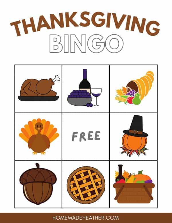 Free Thanksgiving Bingo Printable Card.