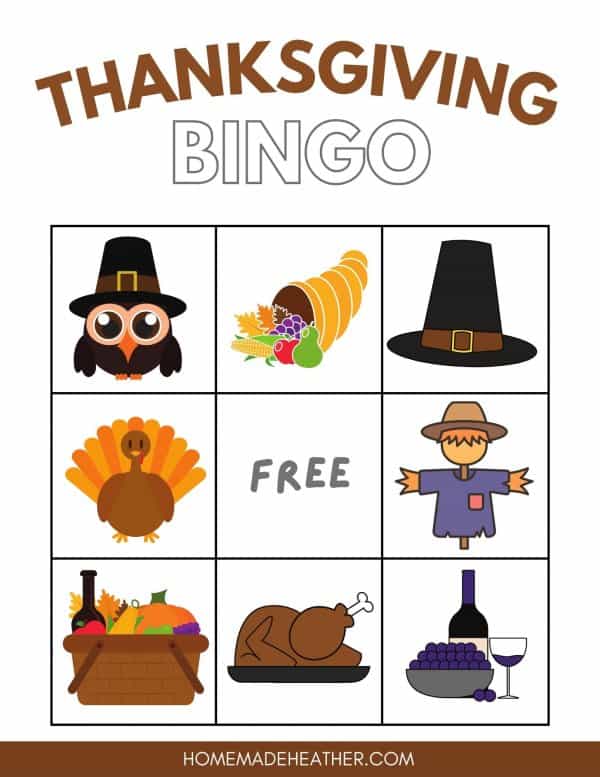 Free Thanksgiving Bingo Printable Card.