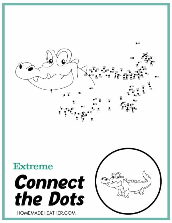 Free Extreme Dot to Dot Printable Alligator
