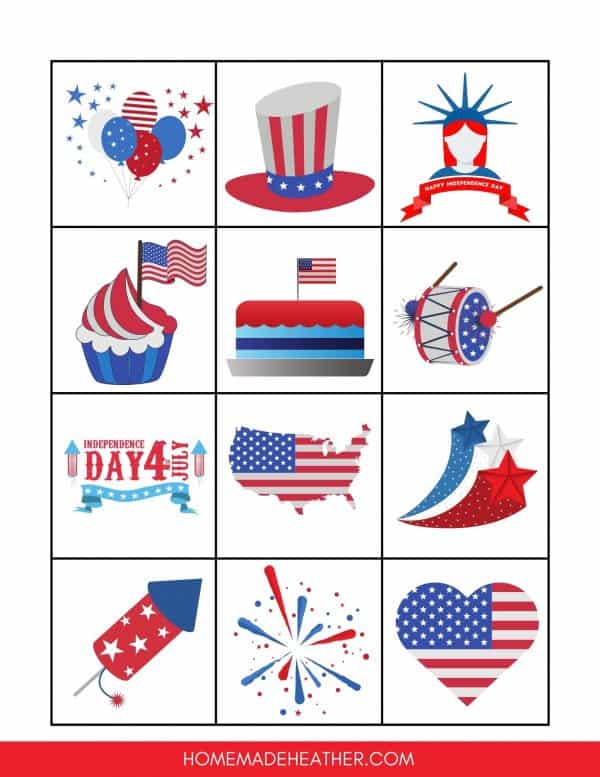 Free Fourth of July Bingo Printable Calling Card