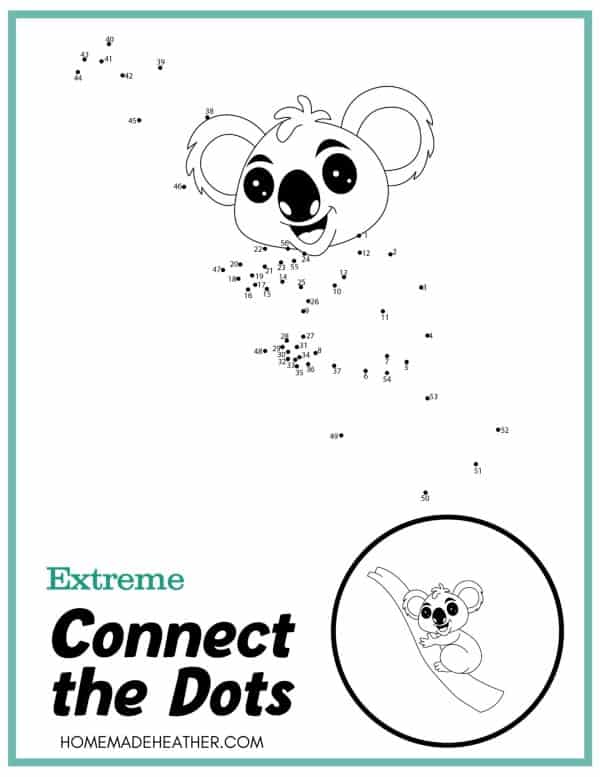 Free Extreme Dot to Dot Printable Koala