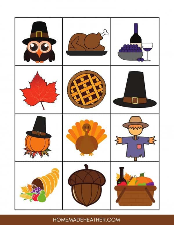 Free Thanksgiving Bingo Printable Calling Card.