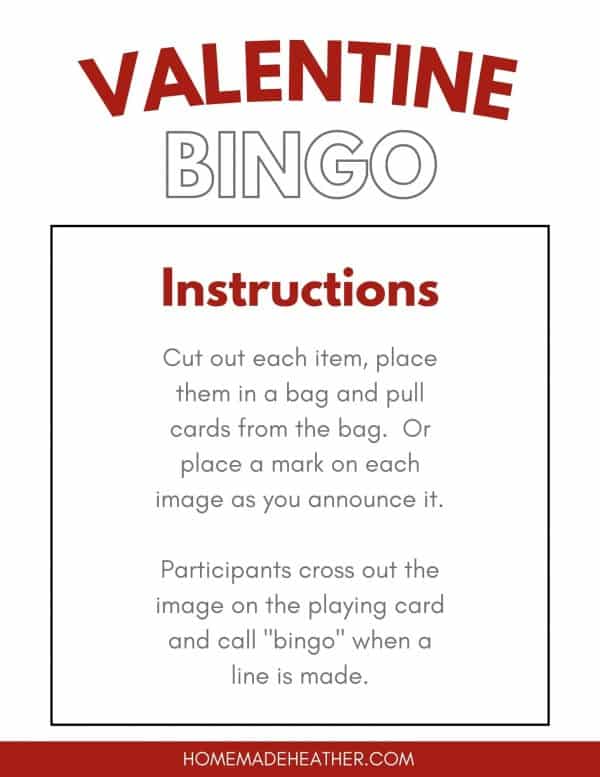 Free Valentine Bingo Printable Instructions
