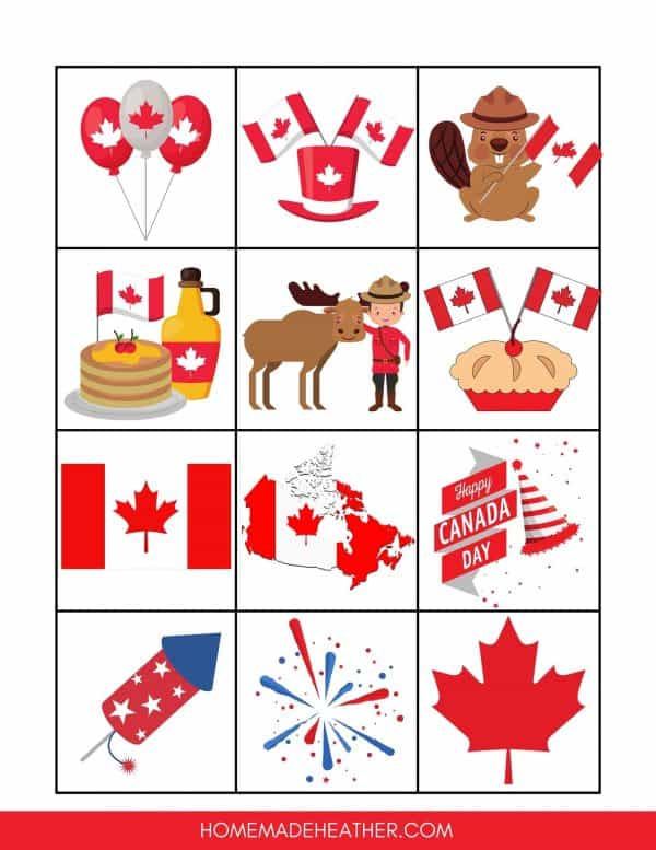 Free Canada Day Bingo Printable Calling Card
