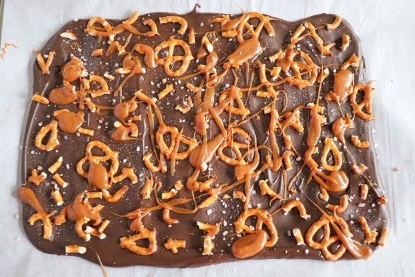Dark Chocolate Pretzel Bark Recipe Process