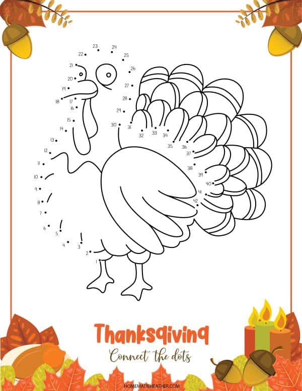 Free Thanksgiving Dot to Dot Turkey