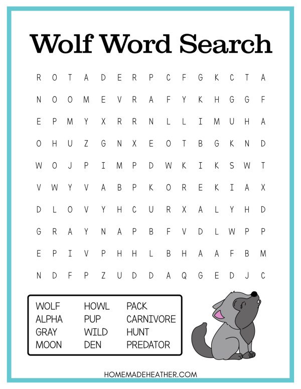 Free Wolf Activity Printable Word Search