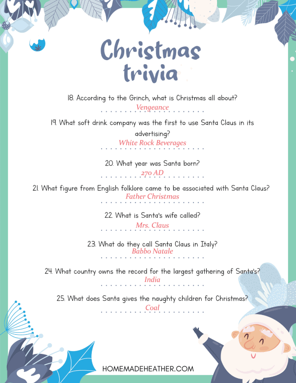 beach activity set Free Christmas Trivia Printables
