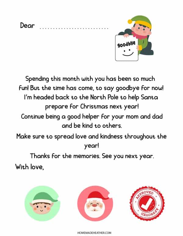 Elf Activity Printable Goodbye Letter