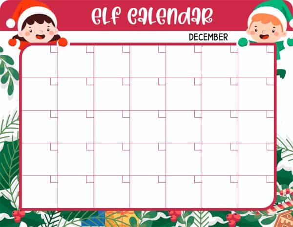 beach activity set Elf Activity Printable Calendar