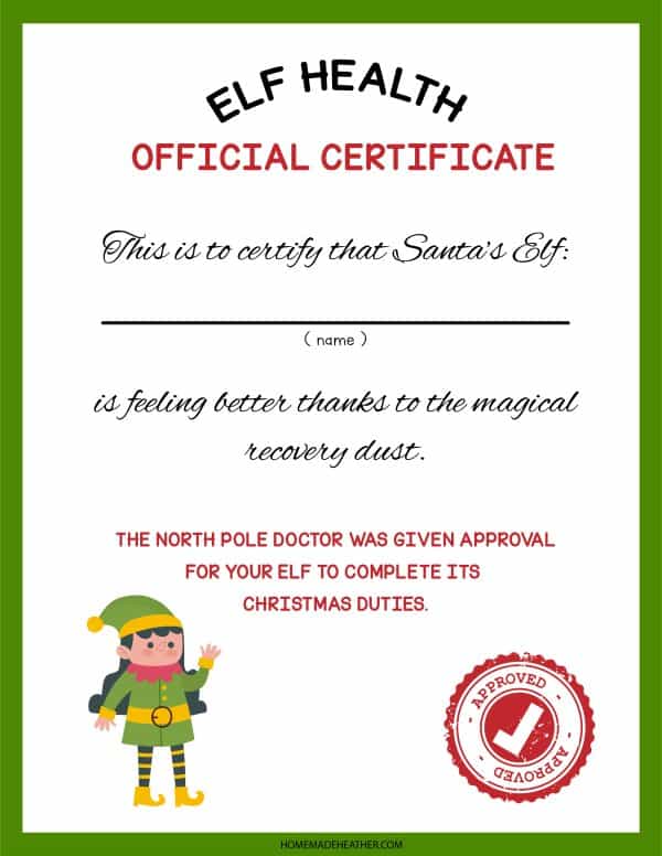 Elf Activity Printable Certificate