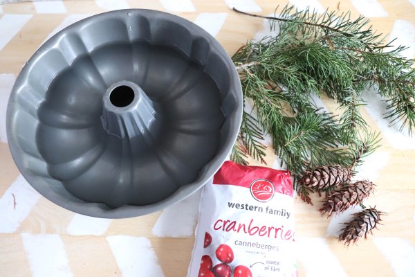 Festive bundt pan ice wreath supplies