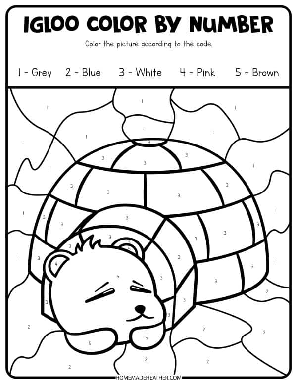 mothers day activity printables Free Winter Activity Printable Color by Number polar bear in black and white.