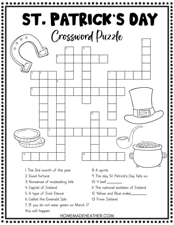 St Patricks Day Activity Printable Crossword