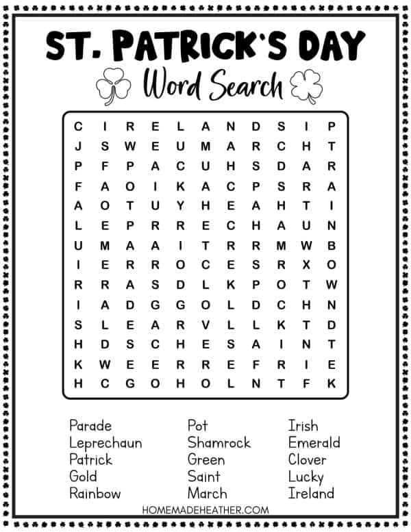 St Patricks Day Activity Printable Word Search