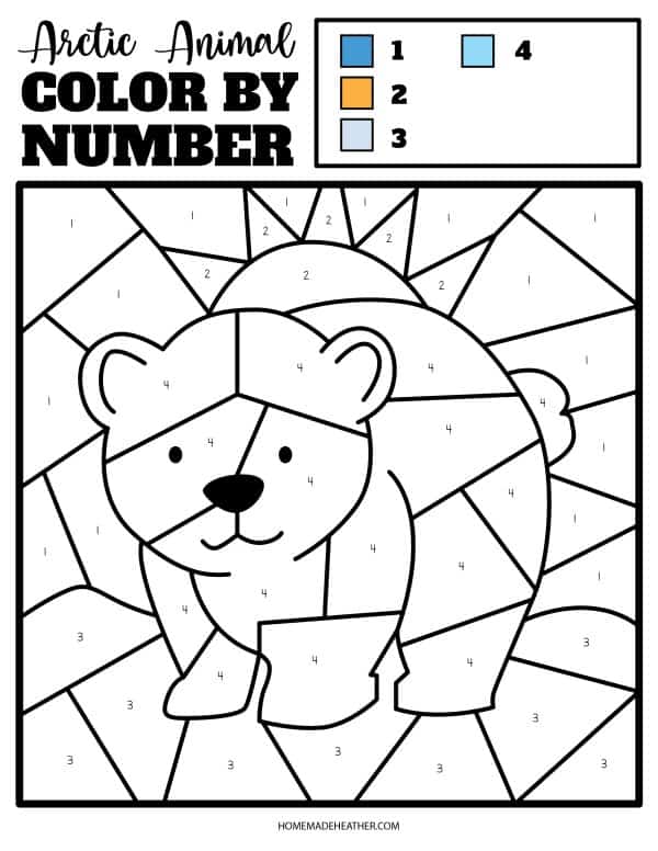 beach activity set Polar Bear Color By Number Printable