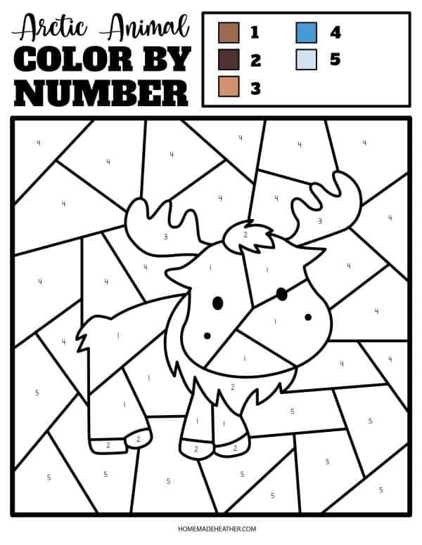 beach activity set Arctic Reindeer Color By Number Printable