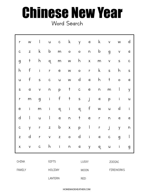 Chinese New Year Word Search Printable