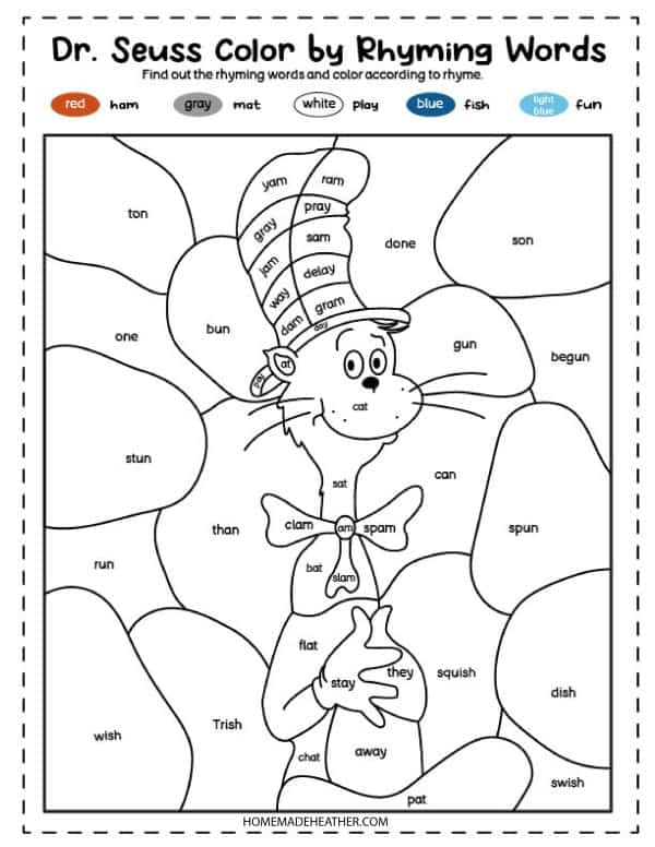 Cat in the Hat Rhyming Coloring Page