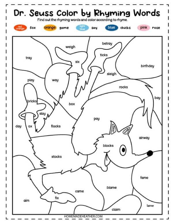 Dr Seuss Fox Rhyming Coloring Page