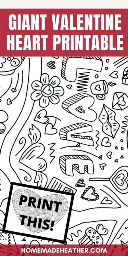 Giant valentine heart printable coloring page.