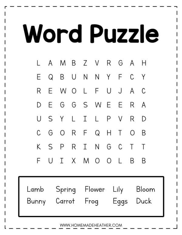 Spring Printable Word Puzzle with scrambled letters.