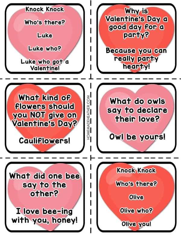 Free Valentines Day joke printables.
