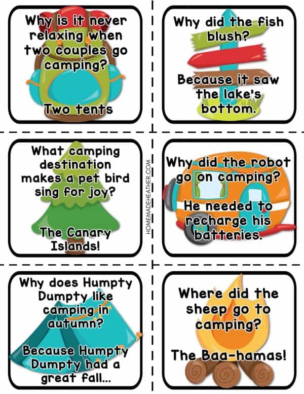 Camping themed printable jokes.