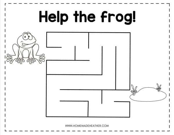 Printable maze with a frog at the end.