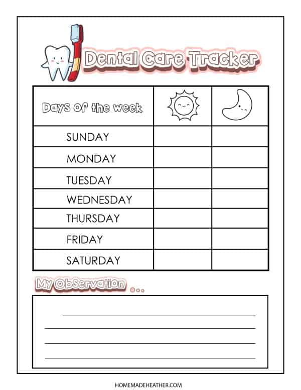 Dental health weekly tracker free printables.