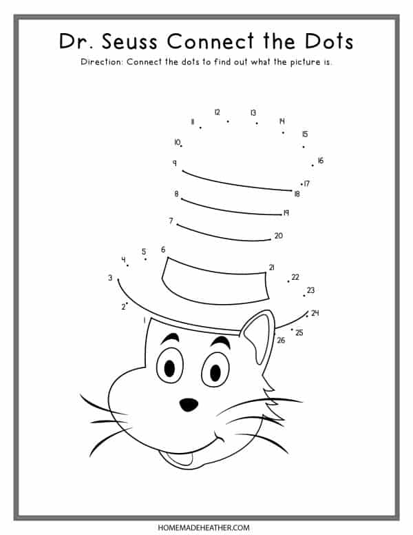 Cat in the Hat Dot to Dot Printable