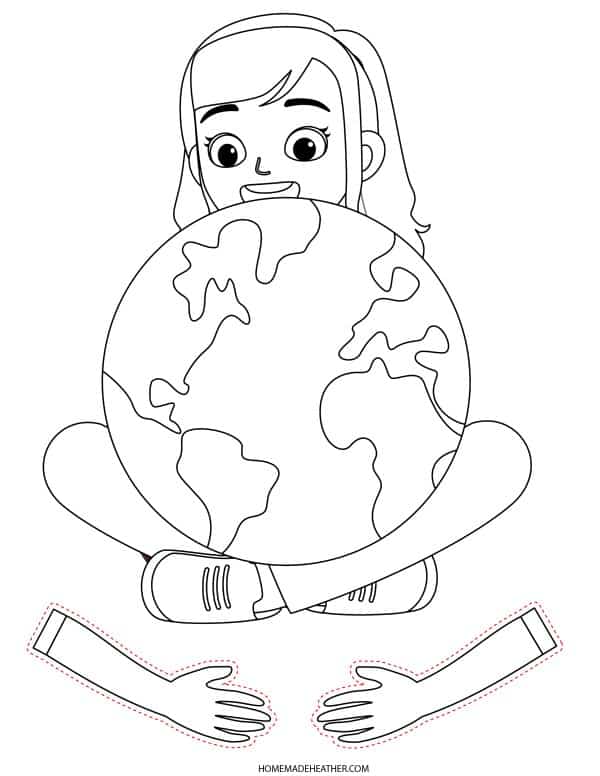 Free Printable Earth Day Craft with lines to cut out.
