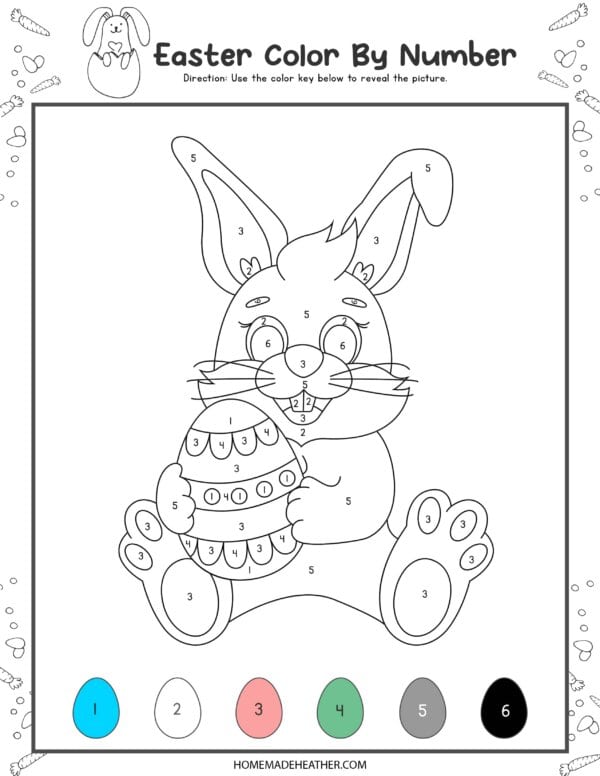 Easter Color By Number Bunny outline printable.