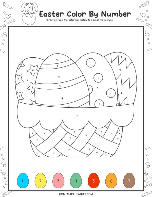 Easter basket outline with numbers to color in.