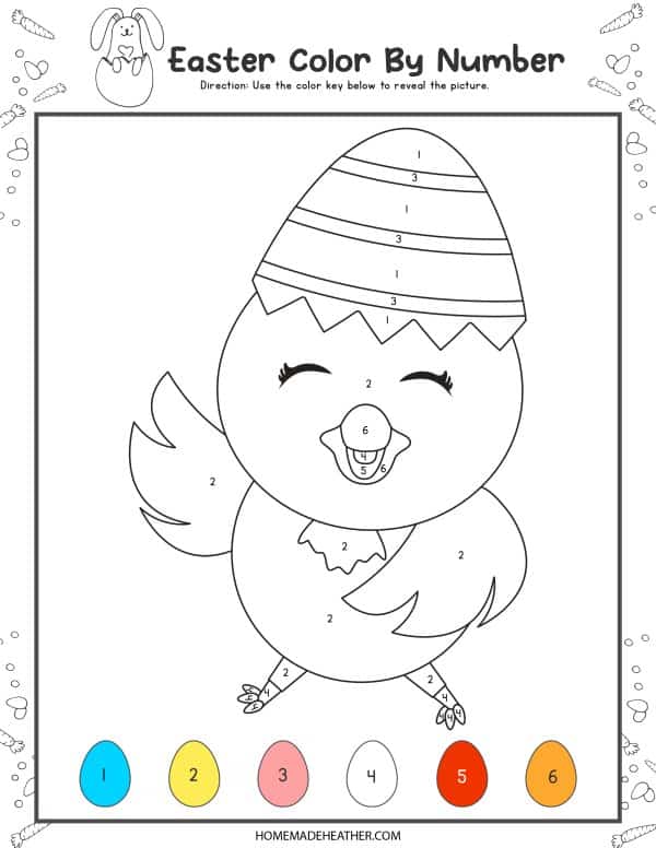 Easter chick outline with numbers to color in.